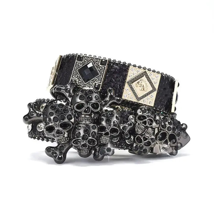 Black Gothic Skull Western Belt - Rhinestone Belt Store - Flyclothing LLC