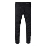 Black Crystal-Patch Slim Fit Rhinestones Ripped Jeans - Rhinestone Belt Store - Flyclothing LLC