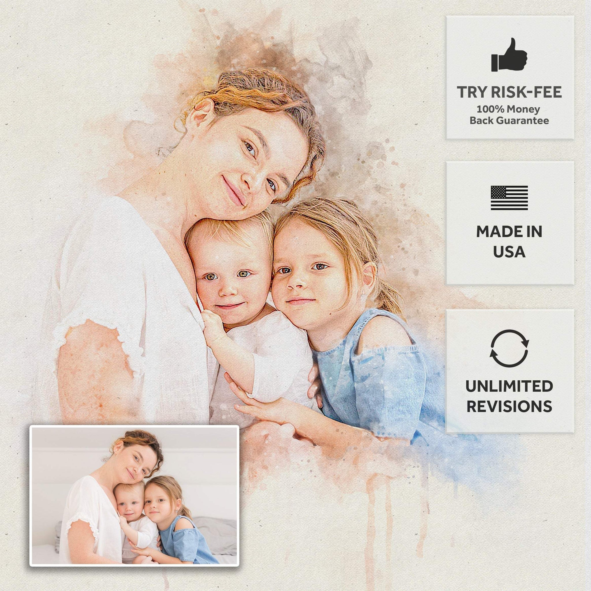 Gift For Mom Watercolor Portrait Custom Wall Art - Tailored Canvases - Flyclothing LLC