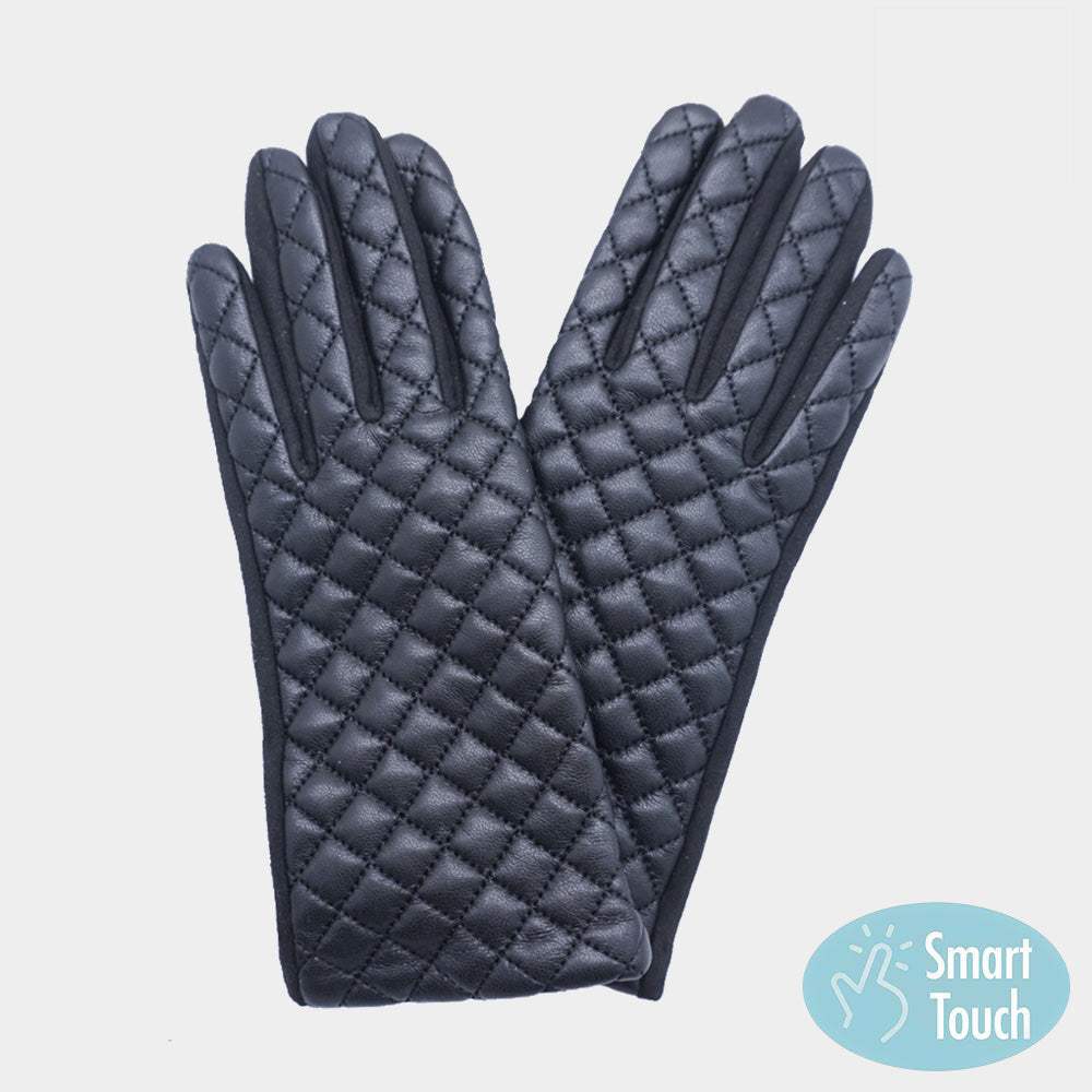 Faux Leather Quilted Smart Touch Gloves - Madeline Love - Flyclothing LLC