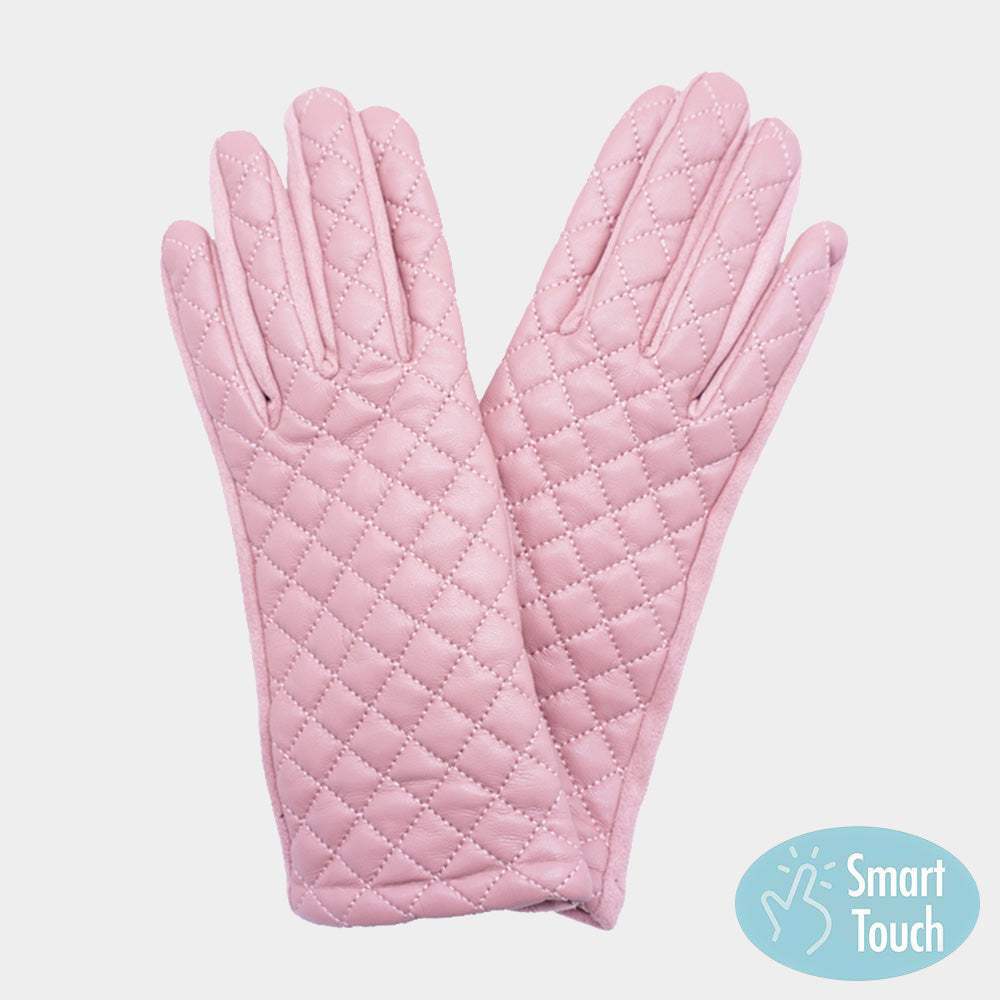 Faux Leather Quilted Smart Touch Gloves - Madeline Love - Flyclothing LLC
