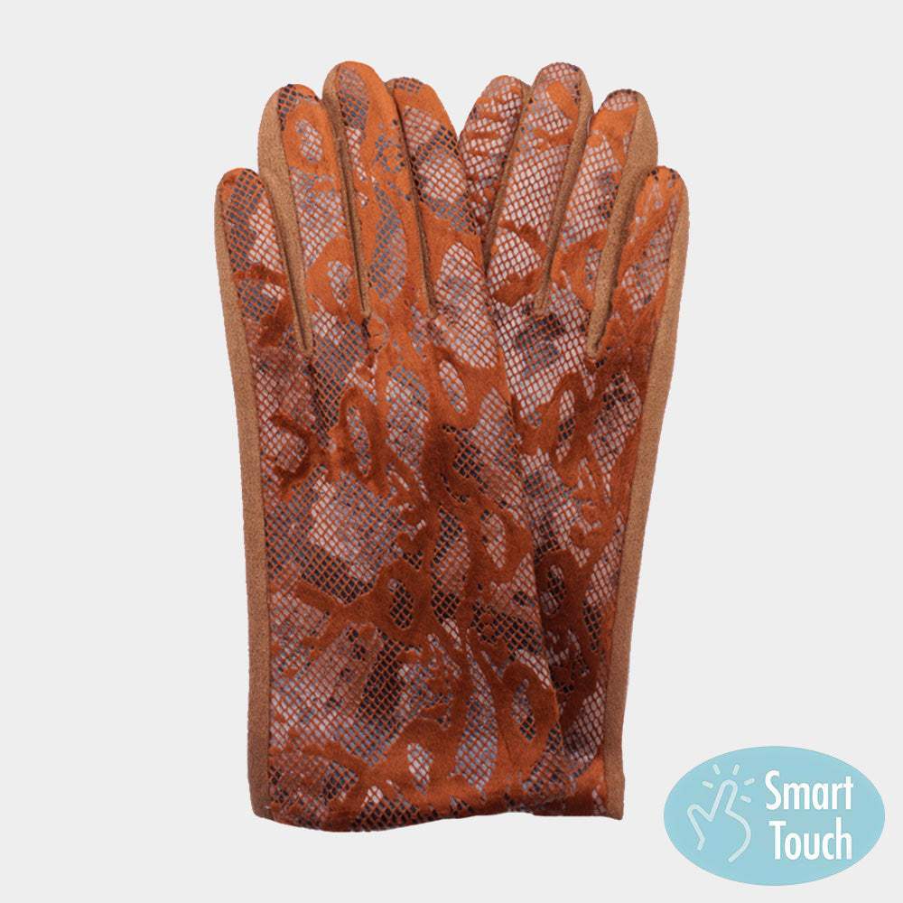 Faux Leather Snake Skin Pattern Smart Touch Gloves - Madeline Love - Flyclothing LLC
