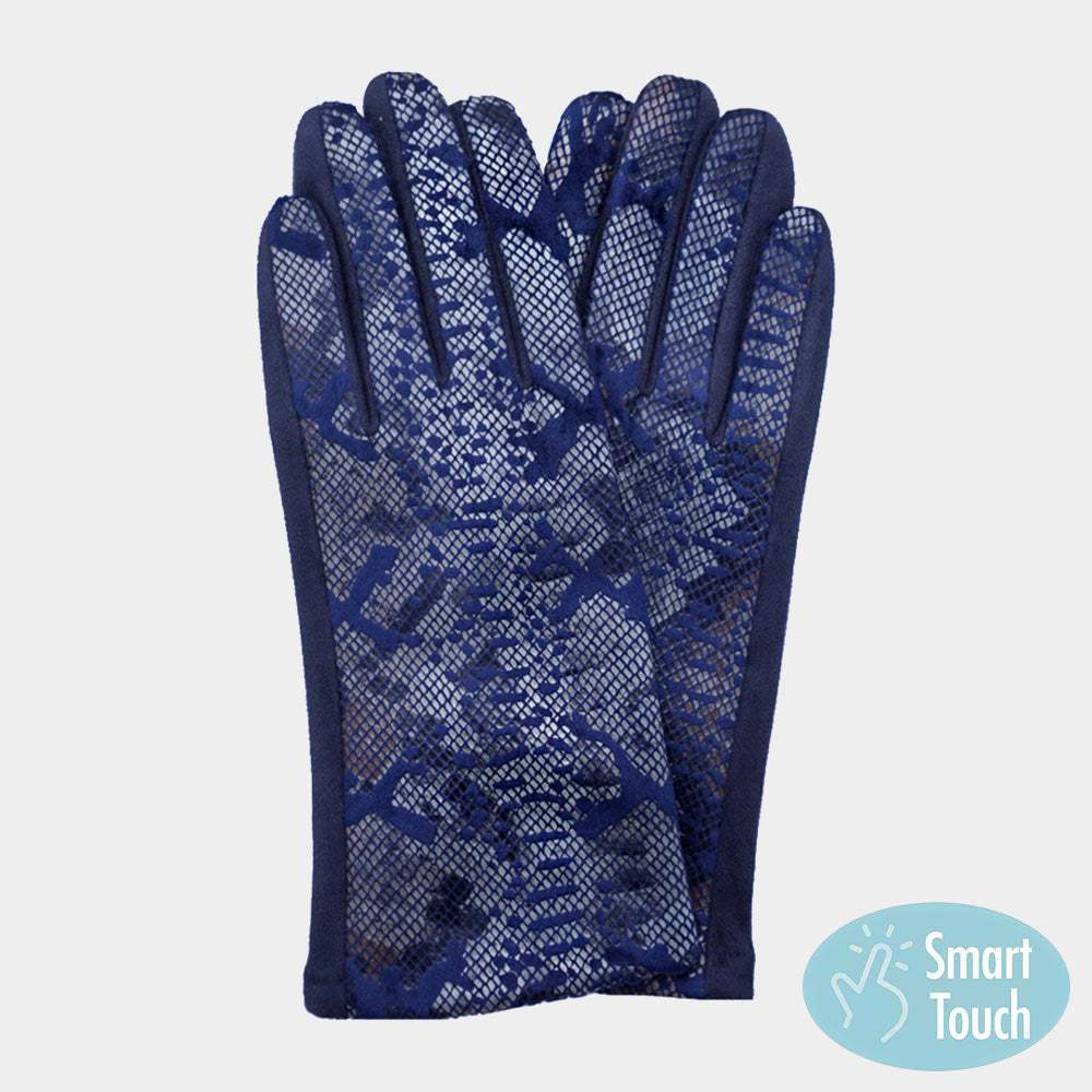 Faux Leather Snake Skin Pattern Smart Touch Gloves - Madeline Love - Flyclothing LLC