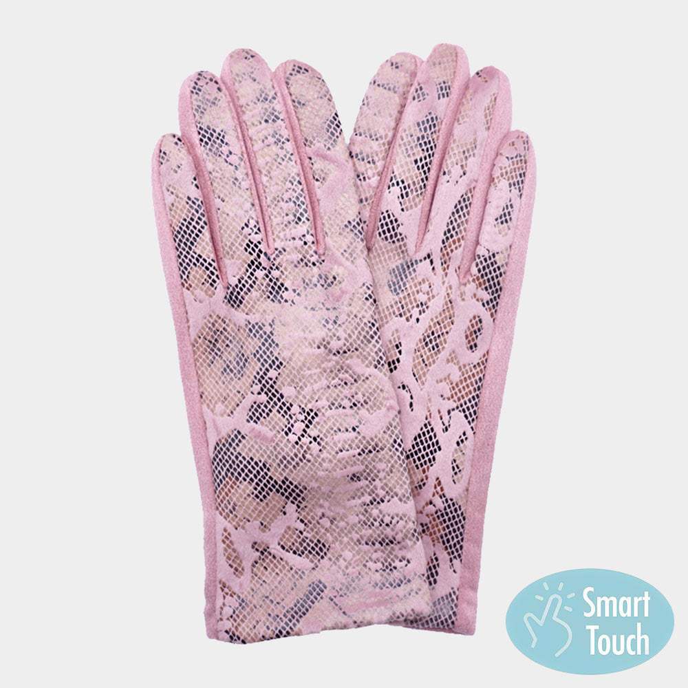 Faux Leather Snake Skin Pattern Smart Touch Gloves - Madeline Love - Flyclothing LLC