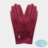 Bow Pearl Dangle Pointed Faux Suede Smart Touch Gloves - Madeline Love - Flyclothing LLC