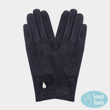 Bow Pearl Dangle Pointed Faux Suede Smart Touch Gloves - Madeline Love - Flyclothing LLC