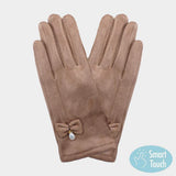 Bow Pearl Dangle Pointed Faux Suede Smart Touch Gloves - Madeline Love - Flyclothing LLC