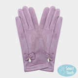 Bow Pearl Dangle Pointed Faux Suede Smart Touch Gloves - Madeline Love - Flyclothing LLC