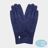 Bow Pearl Dangle Pointed Faux Suede Smart Touch Gloves - Madeline Love - Flyclothing LLC