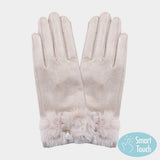 Pearl Pointed Fuzzy Bow Accented Smart Touch Gloves - Madeline Love - Flyclothing LLC