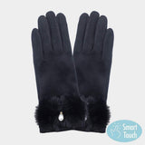 Pearl Pointed Fuzzy Bow Accented Smart Touch Gloves - Madeline Love - Flyclothing LLC