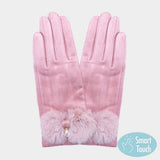 Pearl Pointed Fuzzy Bow Accented Smart Touch Gloves - Madeline Love - Flyclothing LLC
