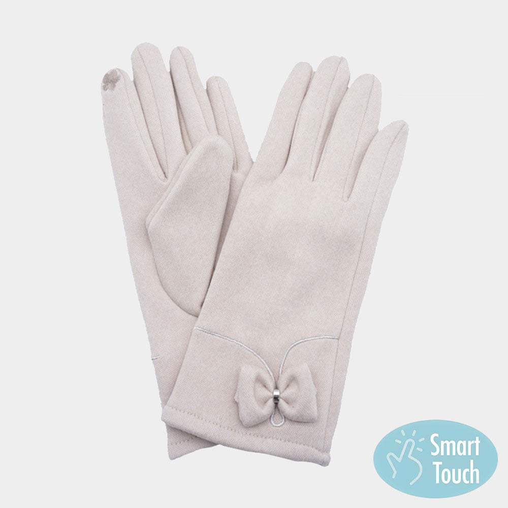 Bow Pointed Faux Suede Smart Touch Gloves - Madeline Love - Flyclothing LLC