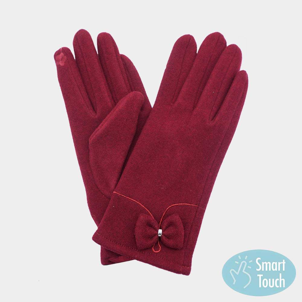Bow Pointed Faux Suede Smart Touch Gloves - Madeline Love - Flyclothing LLC