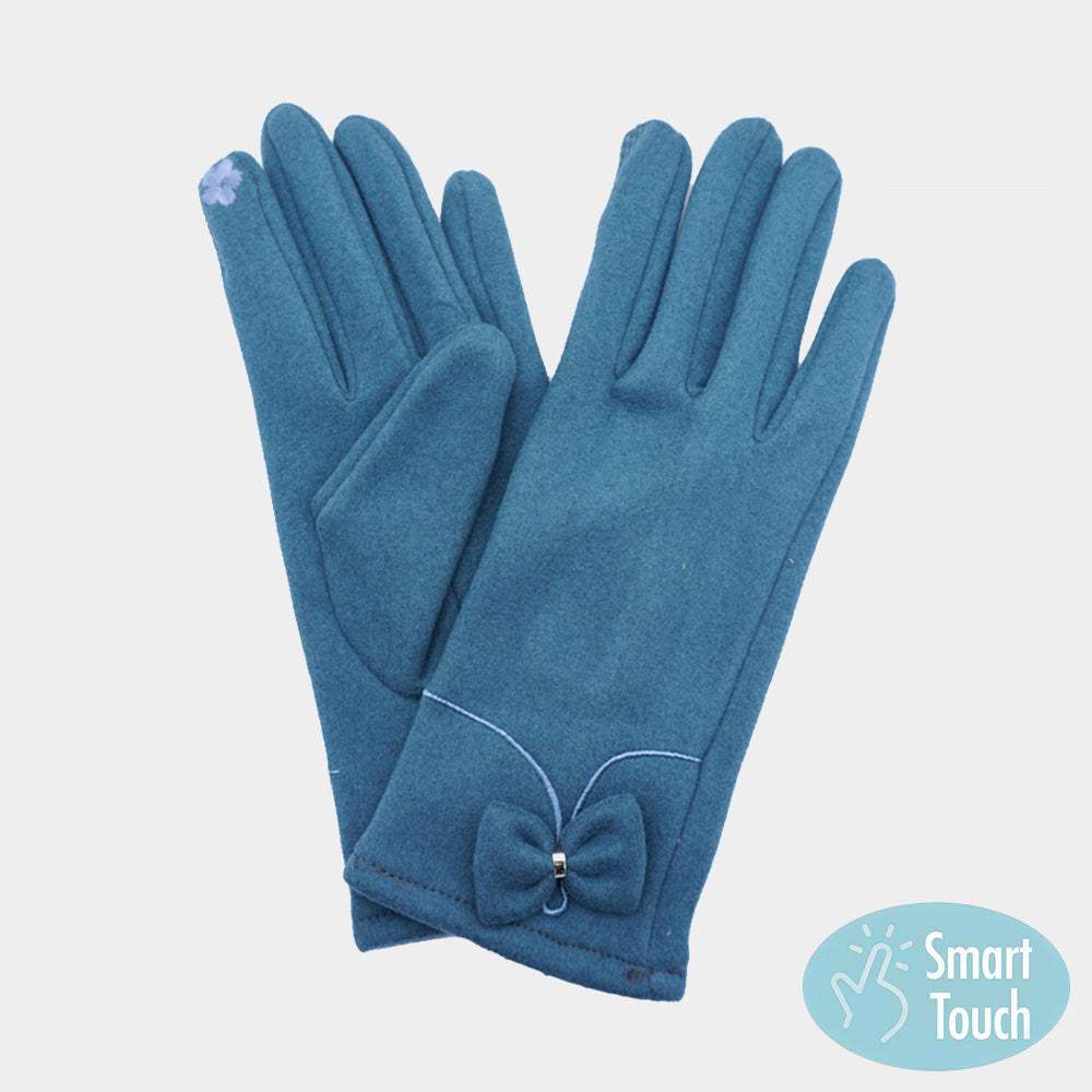 Bow Pointed Faux Suede Smart Touch Gloves - Madeline Love - Flyclothing LLC