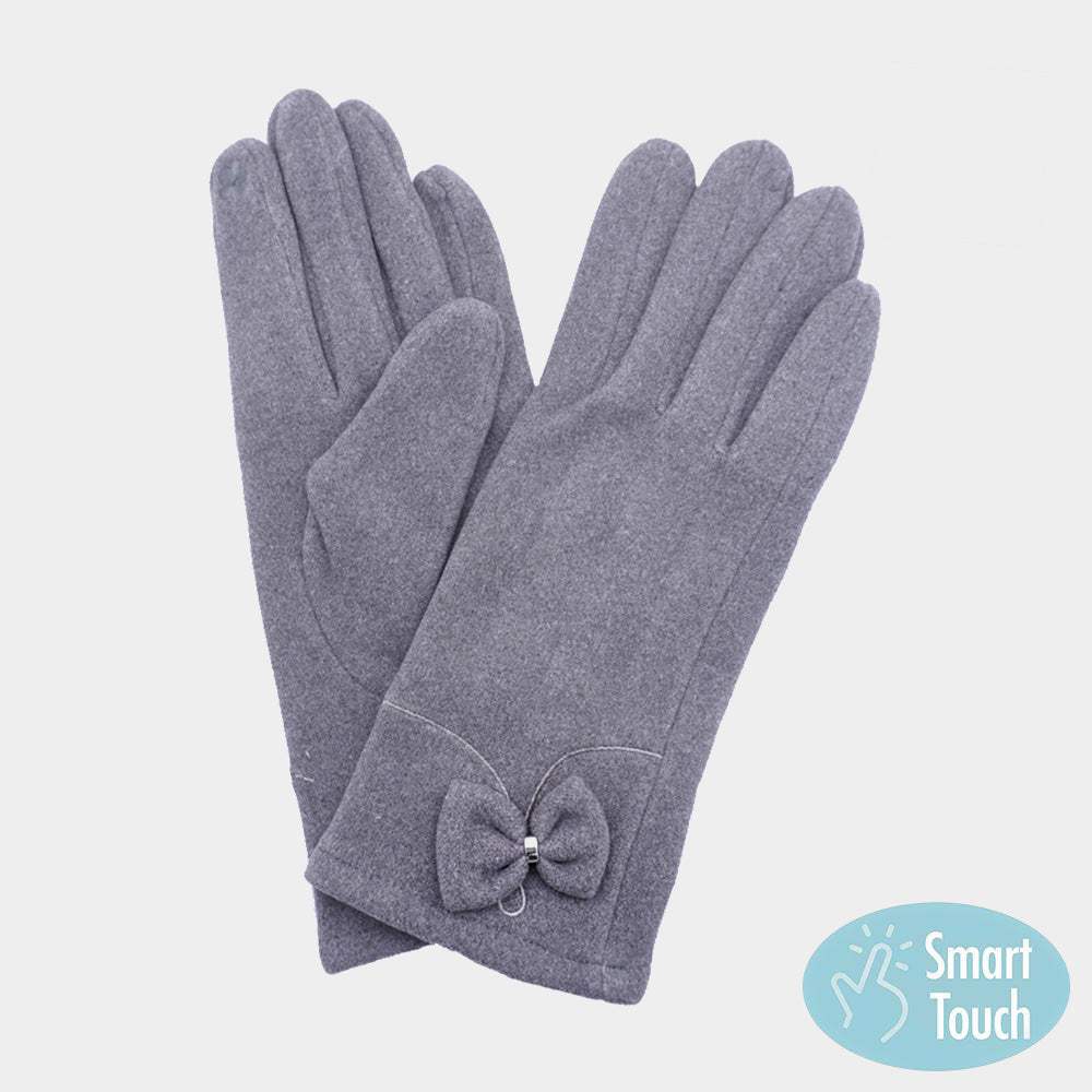 Bow Pointed Faux Suede Smart Touch Gloves - Madeline Love - Flyclothing LLC