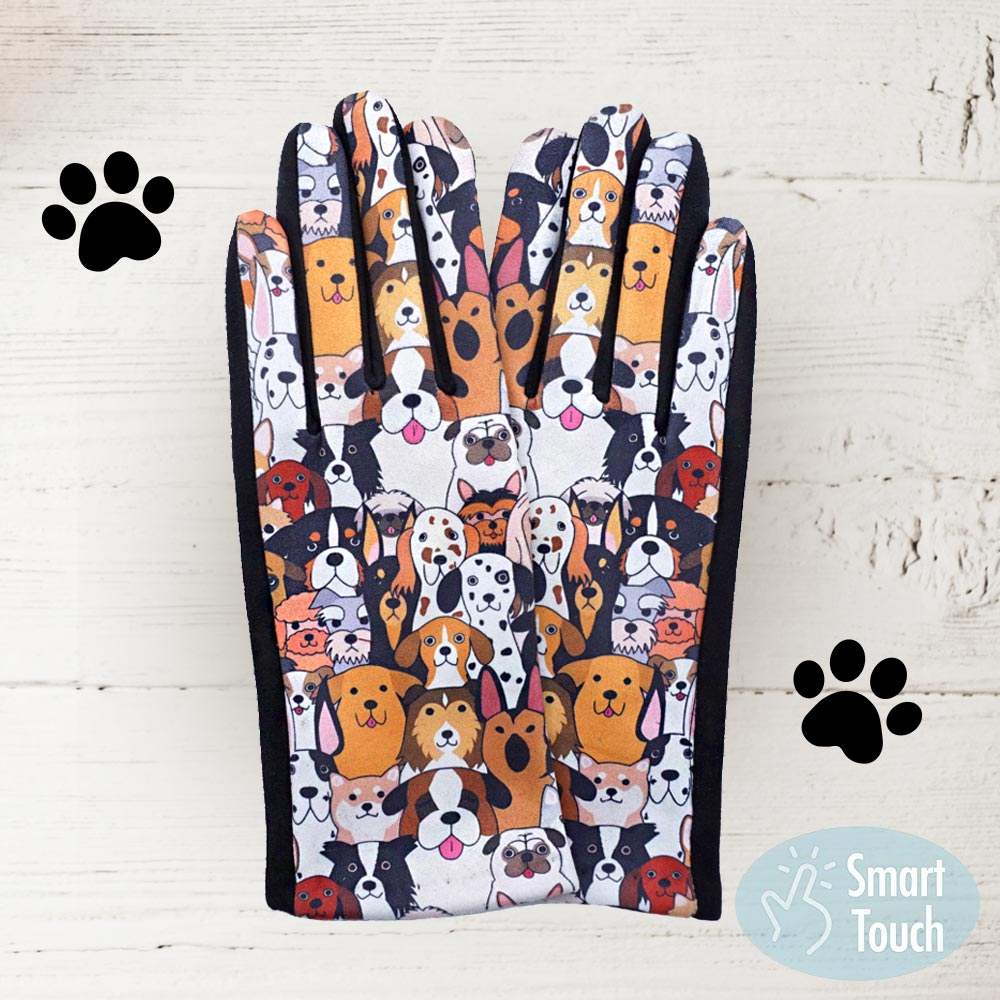 Dog Pattern Printed Smart Touch Gloves - Madeline Love - Flyclothing LLC
