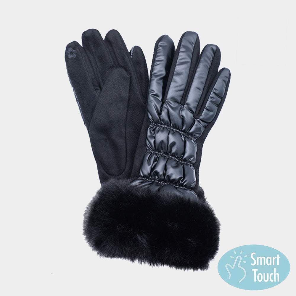 Faux Fur Cuff Puffer Smart Touch Gloves - Madeline Love - Flyclothing LLC