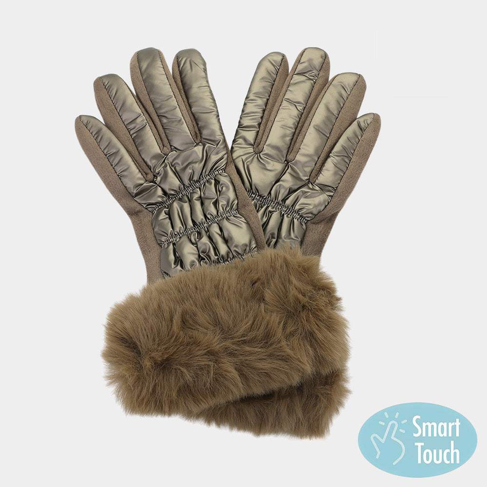 Faux Fur Cuff Puffer Smart Touch Gloves - Madeline Love - Flyclothing LLC