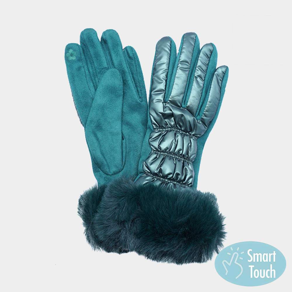 Faux Fur Cuff Puffer Smart Touch Gloves - Madeline Love - Flyclothing LLC
