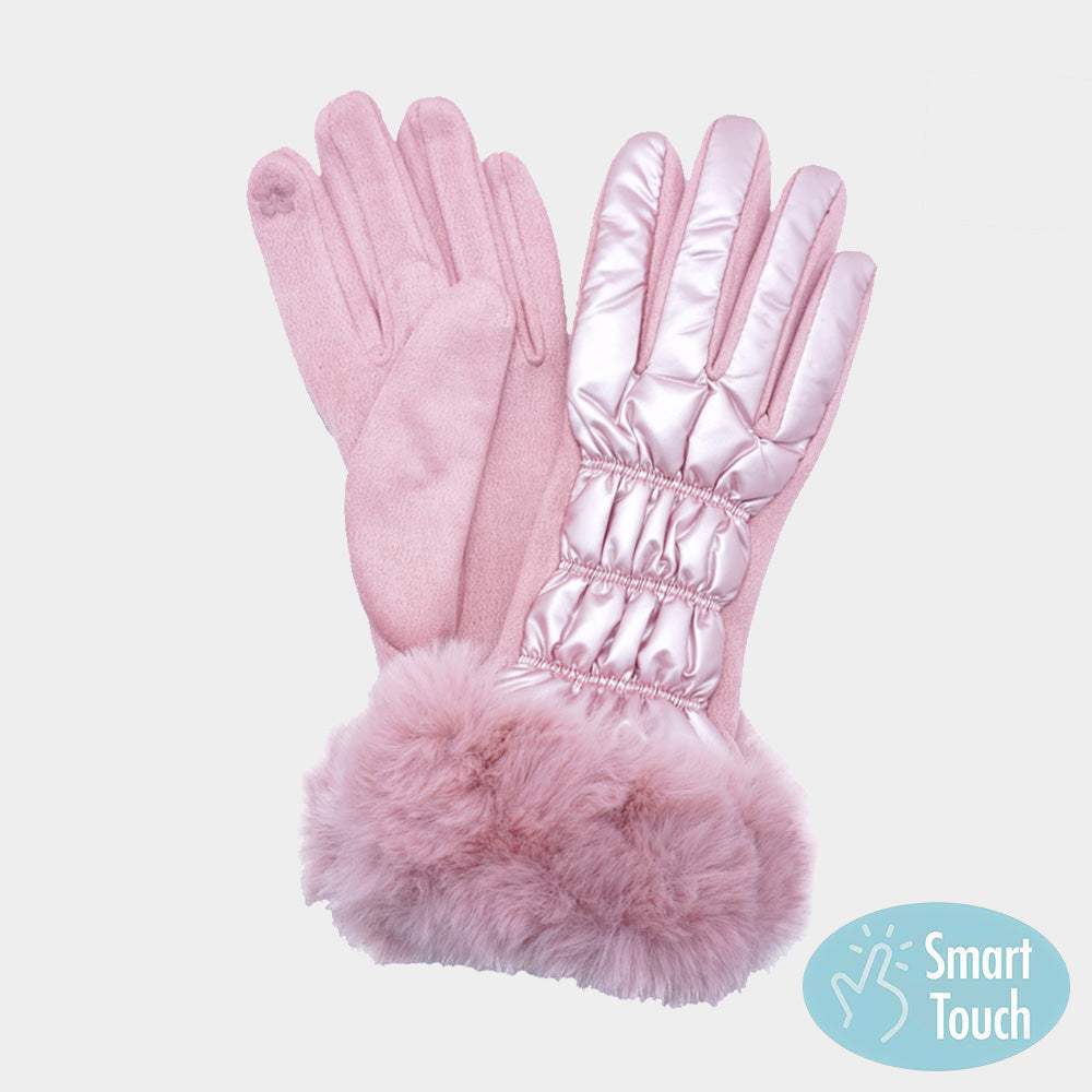 Faux Fur Cuff Puffer Smart Touch Gloves - Madeline Love - Flyclothing LLC