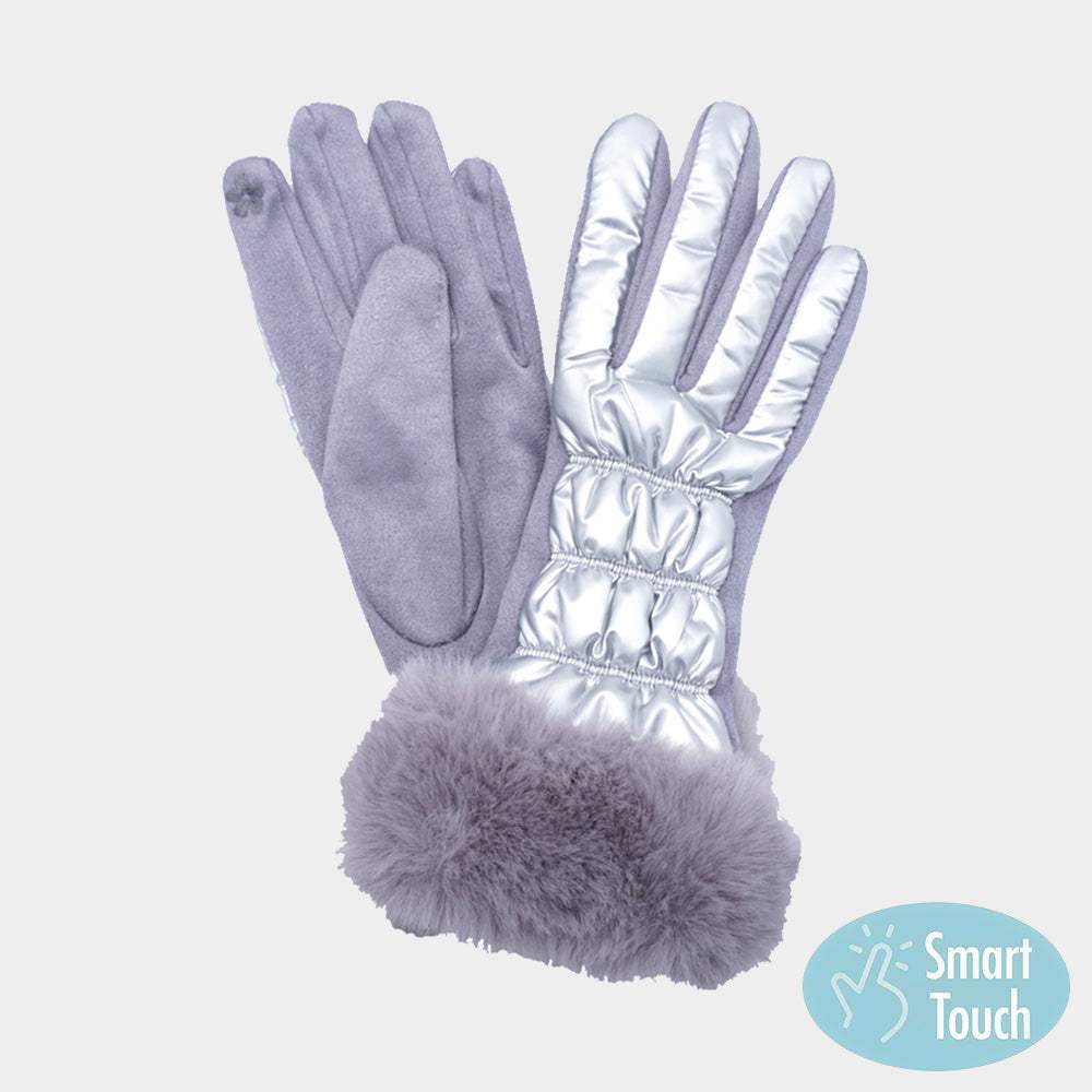 Faux Fur Cuff Puffer Smart Touch Gloves - Madeline Love - Flyclothing LLC