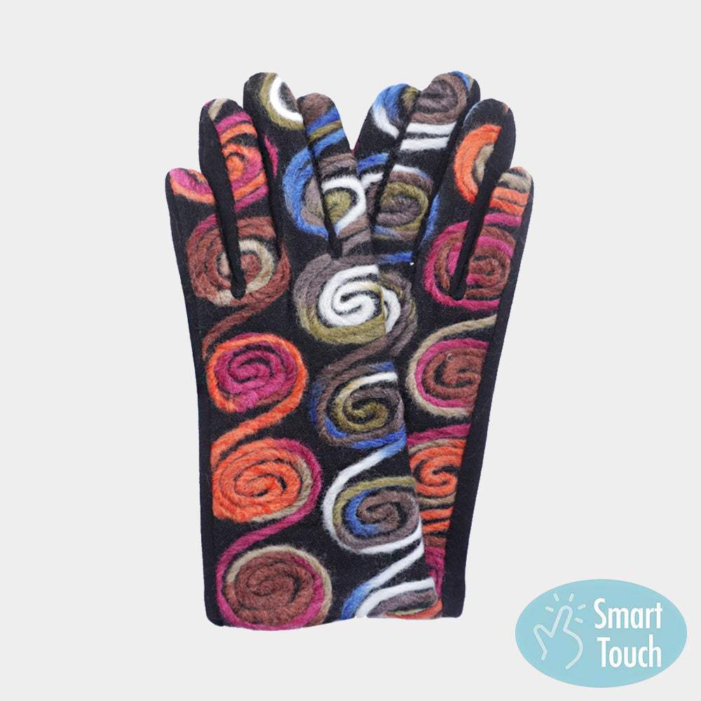 Swirl Yarn Embroidered Smart Touch Gloves - Madeline Love - Flyclothing LLC