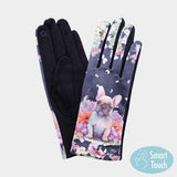 Floral French Bulldog Printed Smart Touch Gloves - Madeline Love - Flyclothing LLC