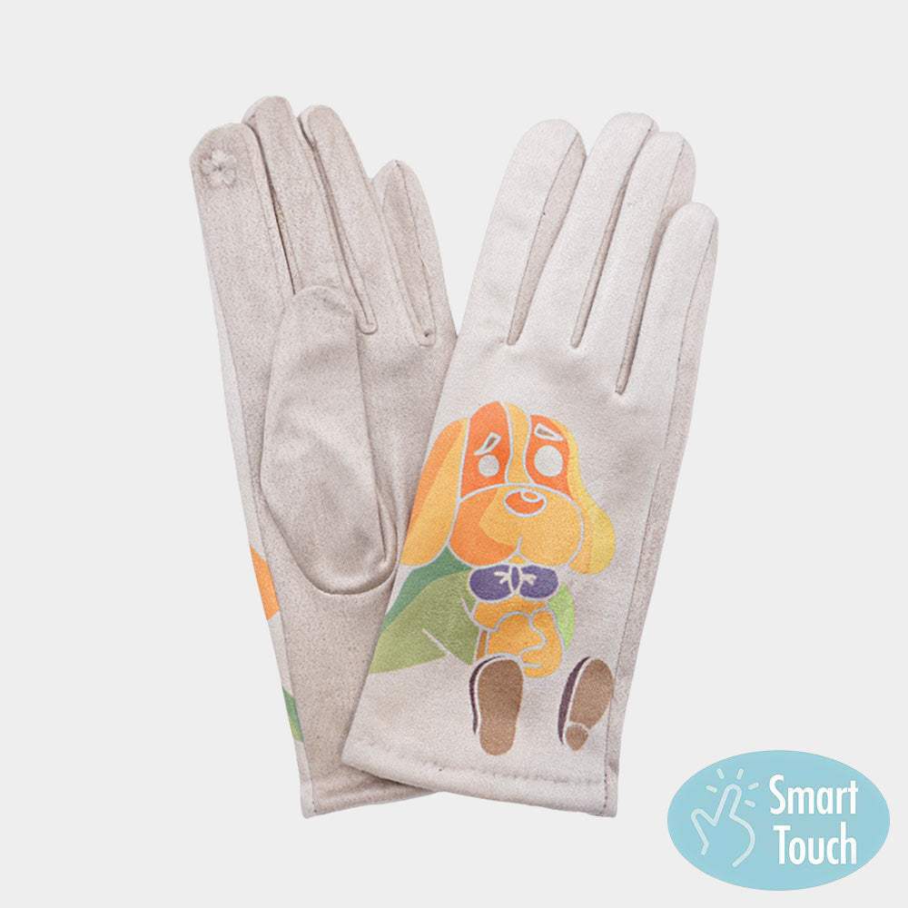 Cartoon Puppy Printed Smart Touch Gloves - Madeline Love - Flyclothing LLC