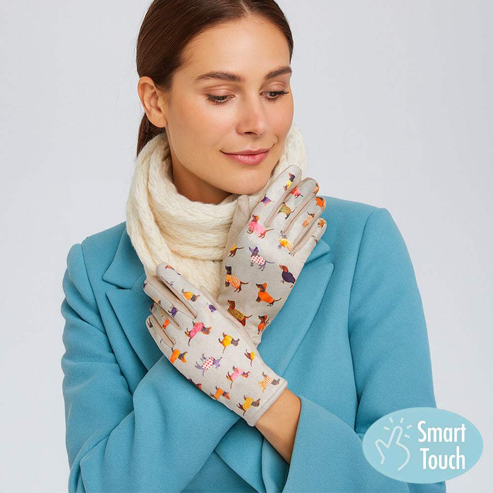 Dachshund Puppy Pattern Printed Smart Touch Gloves - Madeline Love - Flyclothing LLC