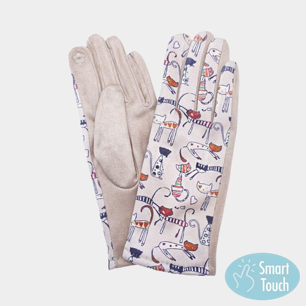 Illustrated Cat Pattern Printed Smart Touch Gloves - Madeline Love - Flyclothing LLC