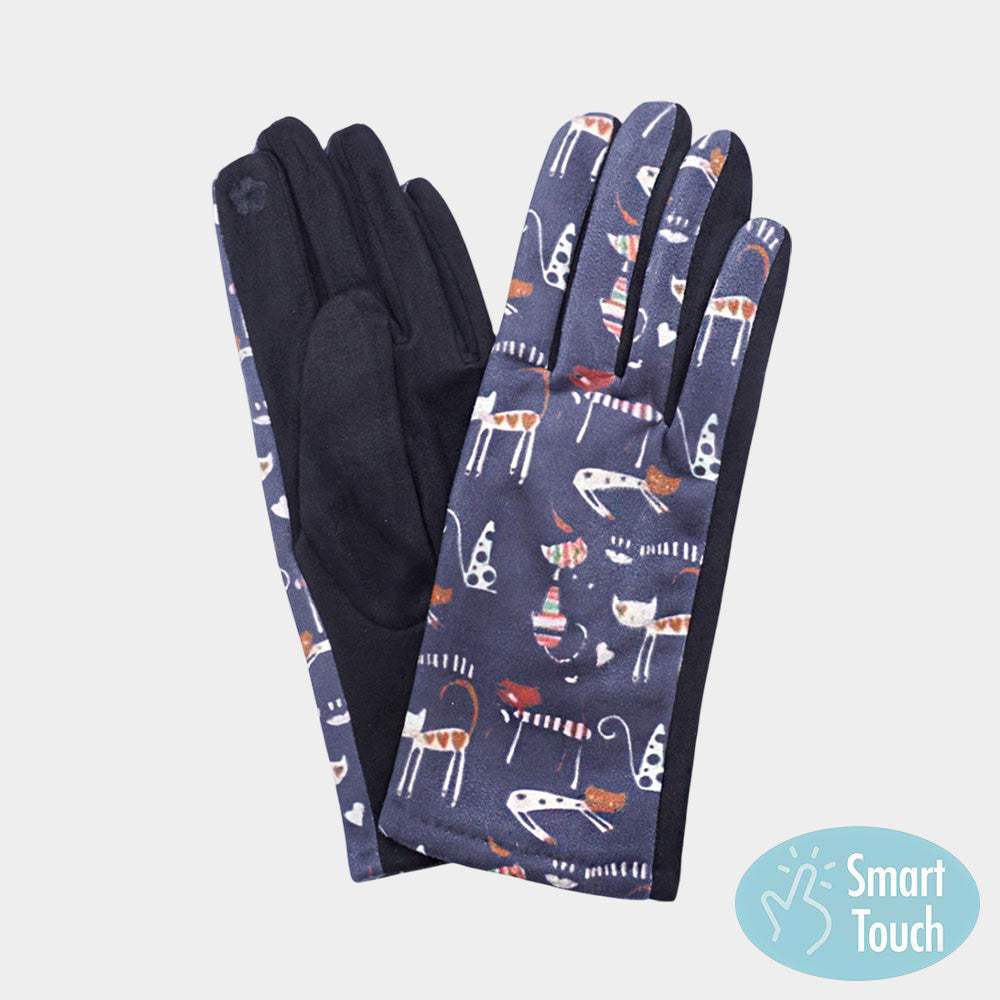 Illustrated Cat Pattern Printed Smart Touch Gloves - Madeline Love - Flyclothing LLC