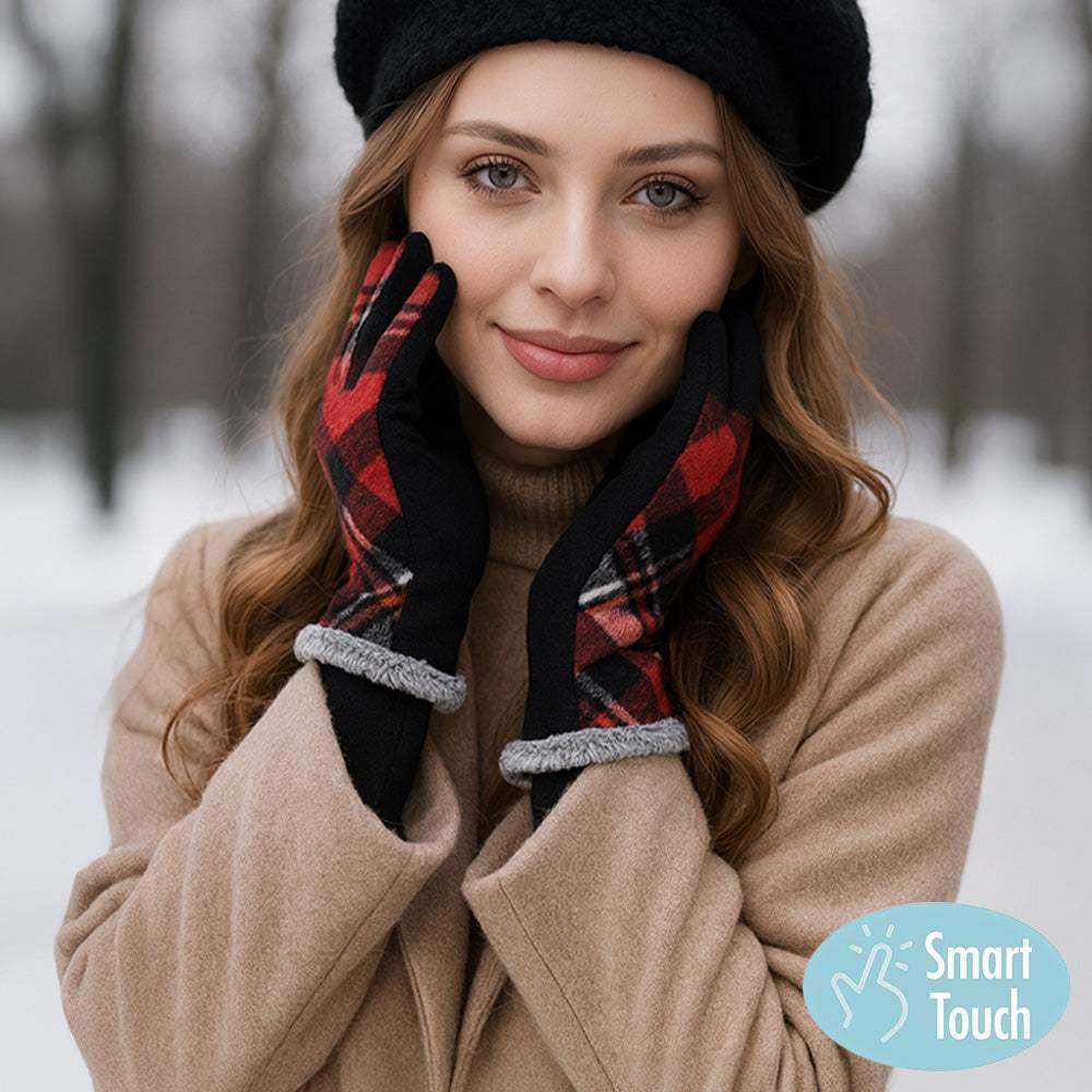 Plaid Pattern Smart Touch Gloves - Madeline Love - Flyclothing LLC