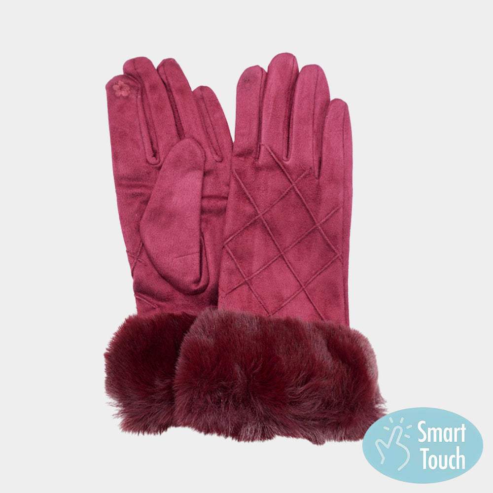 Faux Fur Cuff Quilted Smart Touch Gloves - Madeline Love - Flyclothing LLC