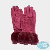 Faux Fur Cuff Quilted Smart Touch Gloves - Madeline Love - Flyclothing LLC