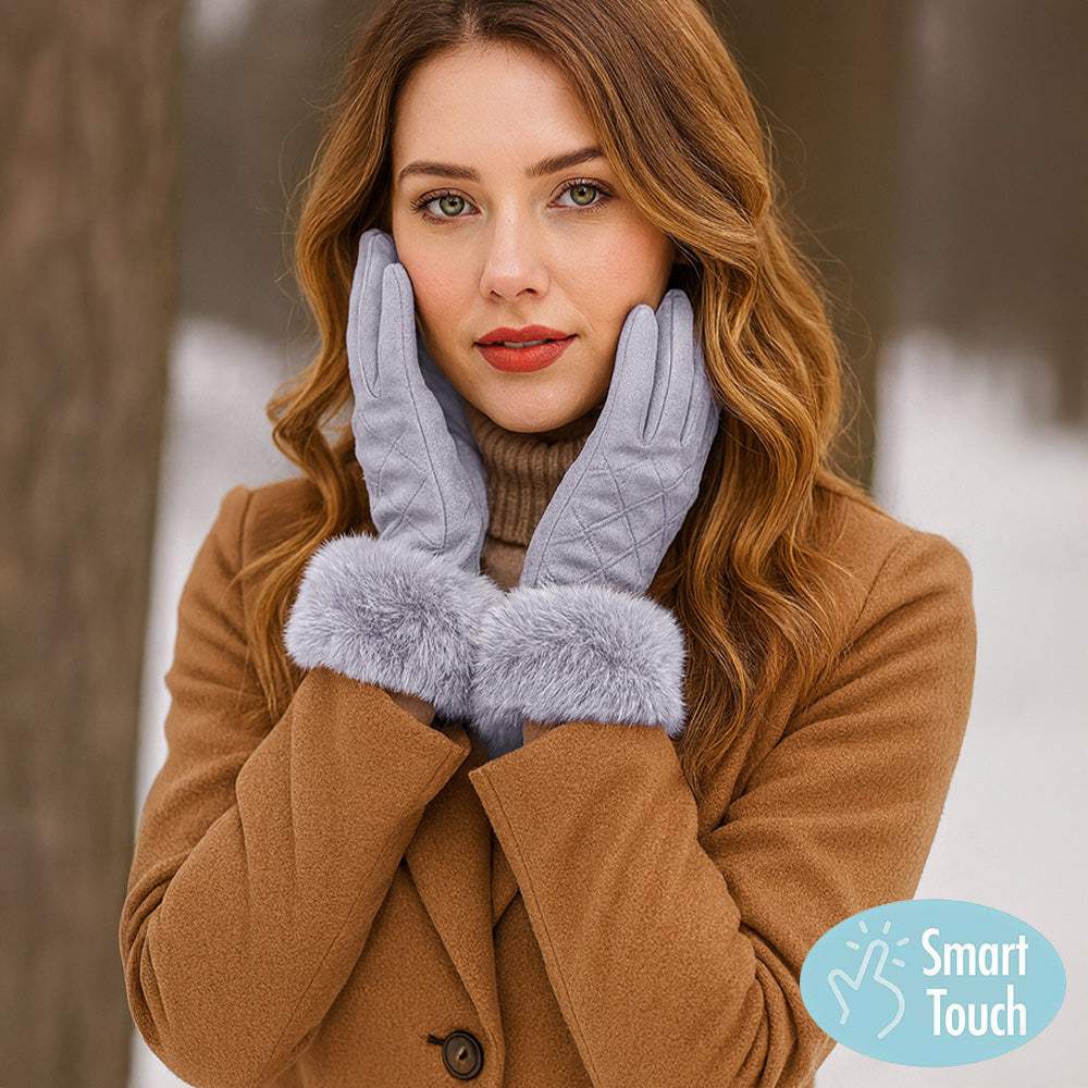Faux Fur Cuff Quilted Smart Touch Gloves - Madeline Love - Flyclothing LLC
