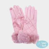 Faux Fur Cuff Quilted Smart Touch Gloves - Madeline Love - Flyclothing LLC