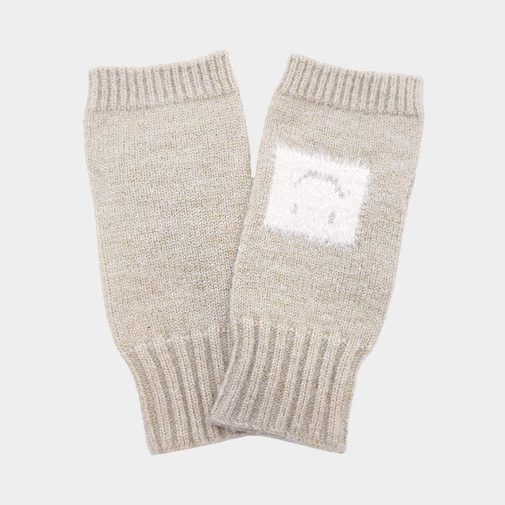 Square Smile Face Accent Fingerless Knit Gloves - Madeline Love - Flyclothing LLC