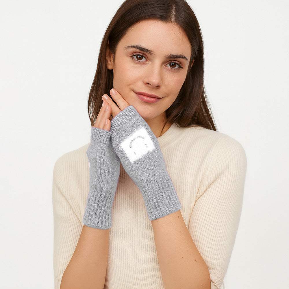 Square Smile Face Accent Fingerless Knit Gloves - Madeline Love - Flyclothing LLC
