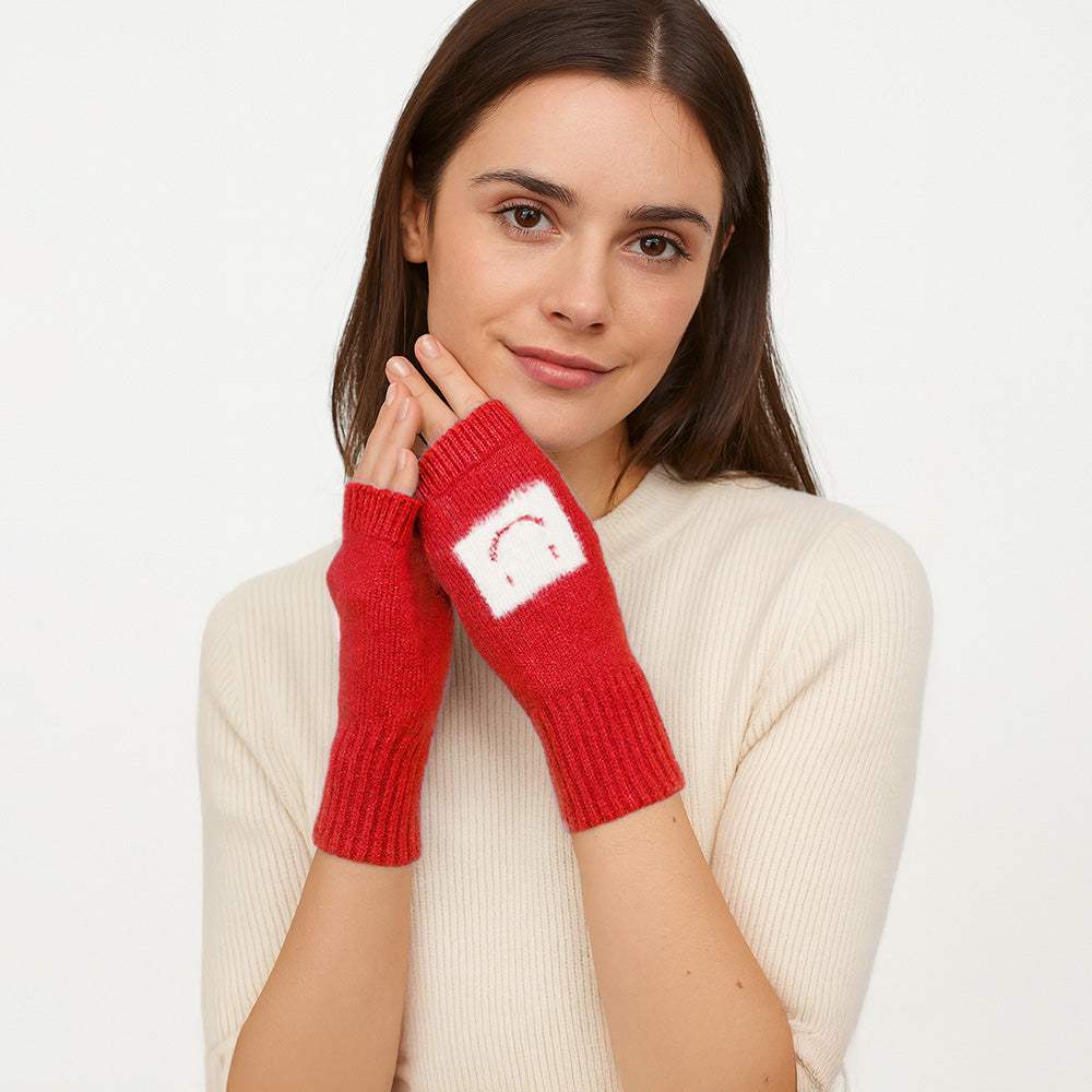 Square Smile Face Accent Fingerless Knit Gloves - Madeline Love - Flyclothing LLC