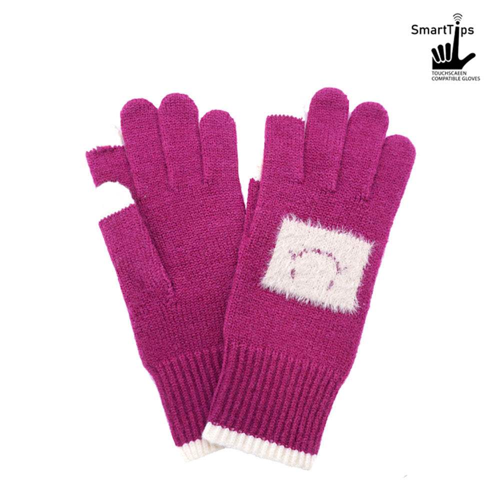 Square Smile Face Patch Contrast Trim Smart Touch Gloves - Madeline Love - Flyclothing LLC