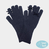 Bow Accent Ribbed Knit Smart Touch Gloves - Madeline Love - Flyclothing LLC