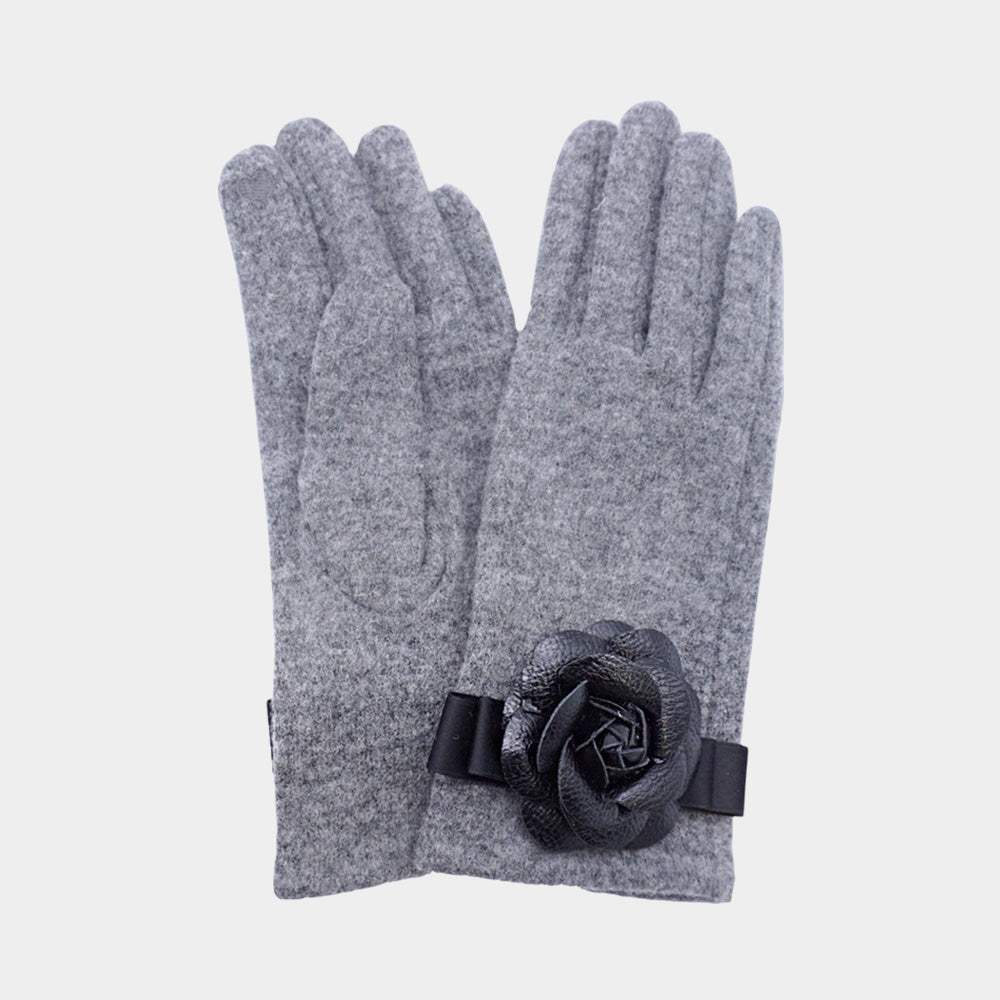 Faux Leather Flower Accent Elegant Smart Touch Gloves - Madeline Love - Flyclothing LLC