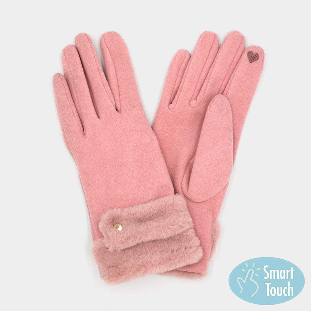 Double Faux Fur Cuff Fleece Smart Touch Gloves - Madeline Love - Flyclothing LLC
