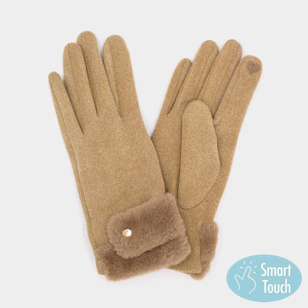 Double Faux Fur Cuff Fleece Smart Touch Gloves - Madeline Love - Flyclothing LLC