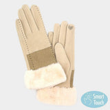 Two Tone And Stitch Lines Faux Fur Cuff Smart Touch Gloves - Madeline Love - Flyclothing LLC