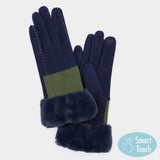 Two Tone And Stitch Lines Faux Fur Cuff Smart Touch Gloves - Madeline Love - Flyclothing LLC
