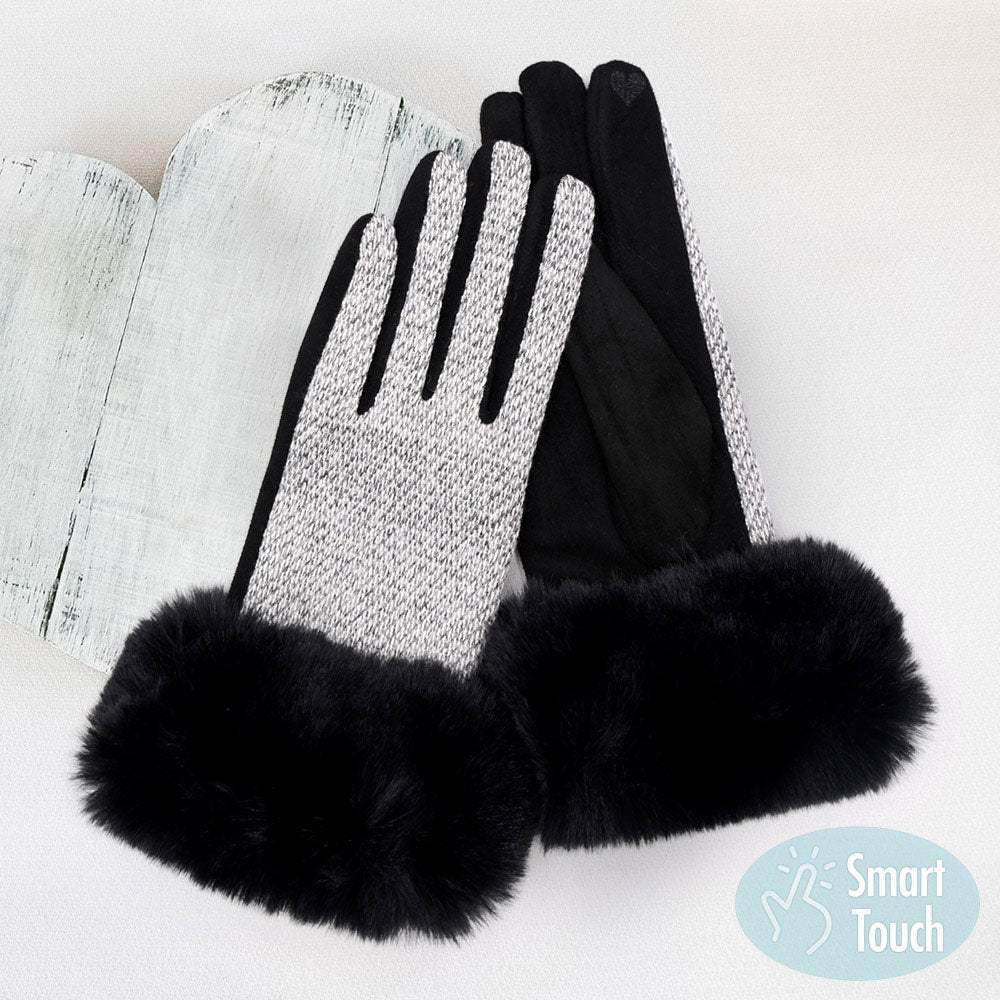 Faux Fur Cuff Mixed Color Smart Touch Gloves - Madeline Love - Flyclothing LLC