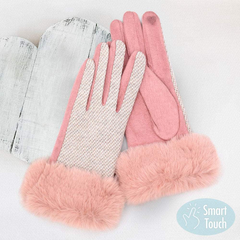 Faux Fur Cuff Mixed Color Smart Touch Gloves - Madeline Love - Flyclothing LLC