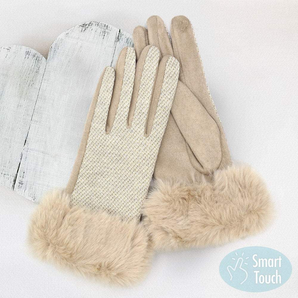 Faux Fur Cuff Mixed Color Smart Touch Gloves - Madeline Love - Flyclothing LLC